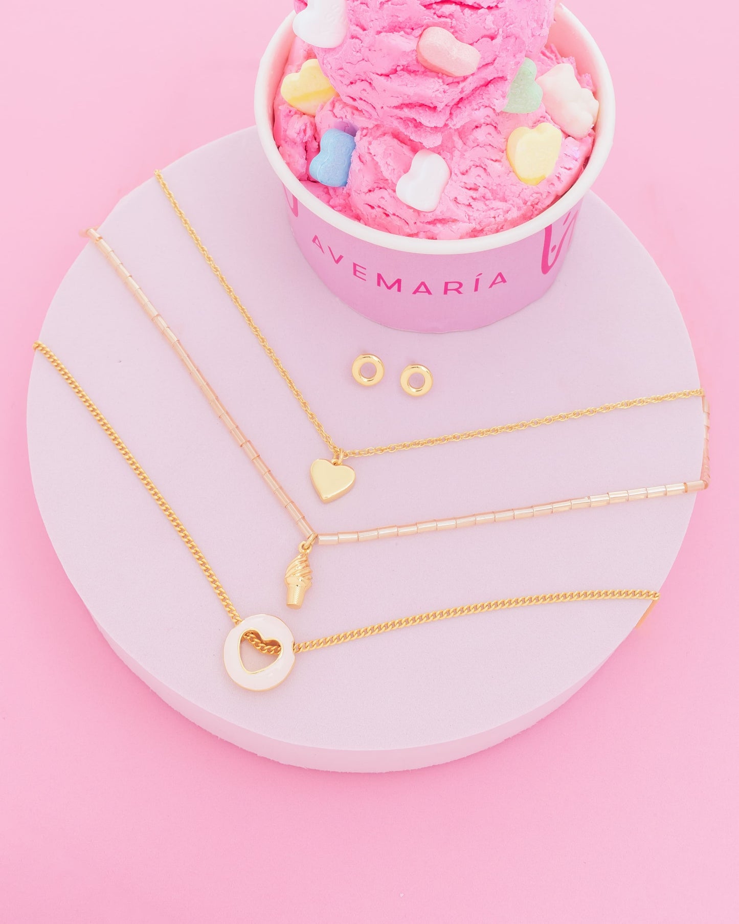 SET X3 COLLARES CORAZON LISO + ARETES*