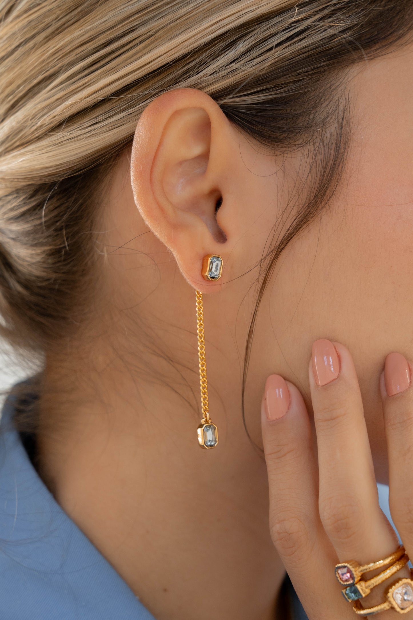 ARETES 2 EN 1 CRISTALES - AZUL