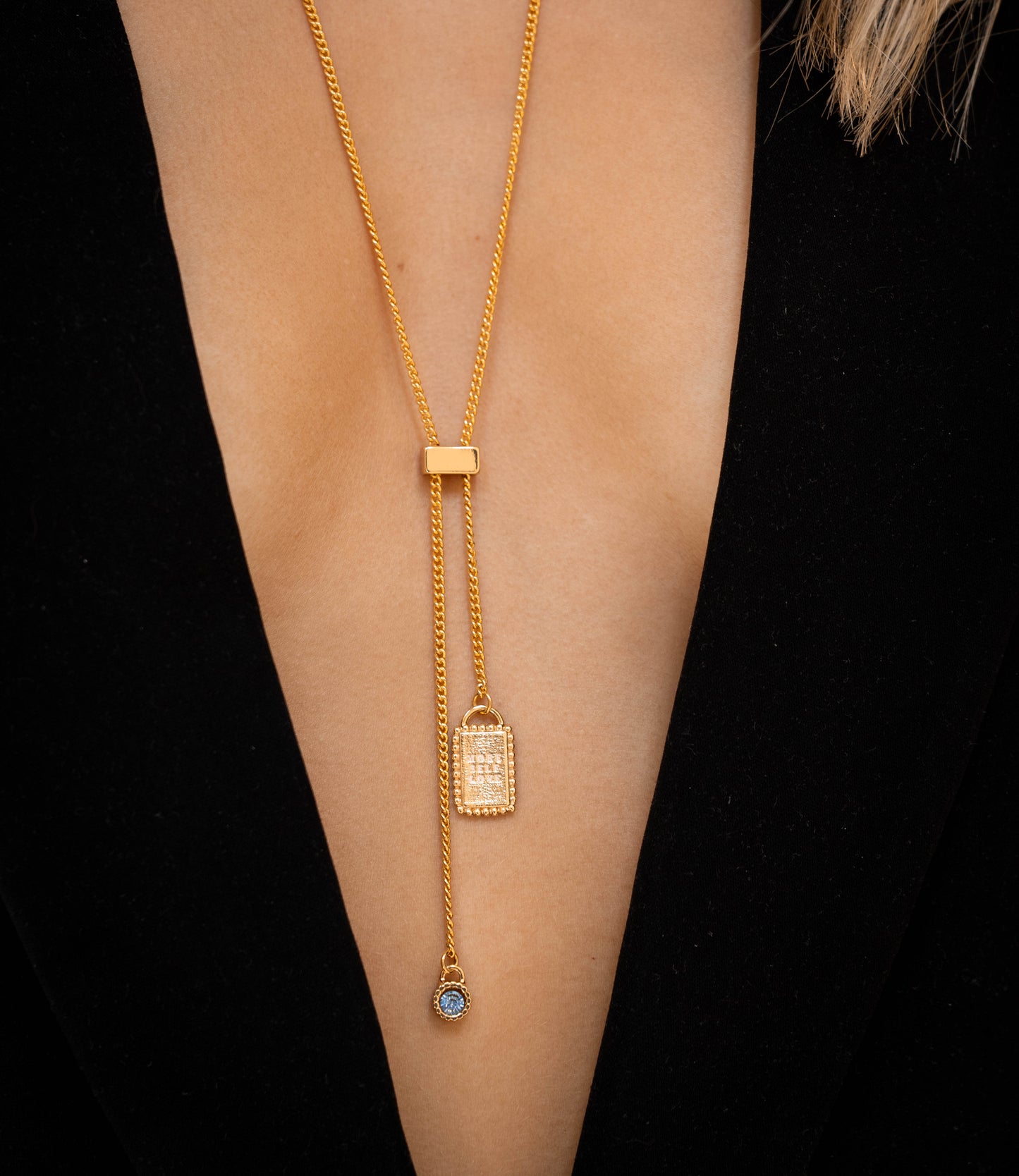 COLLAR CORBATIN CRISTAL + ARETES - GOLD