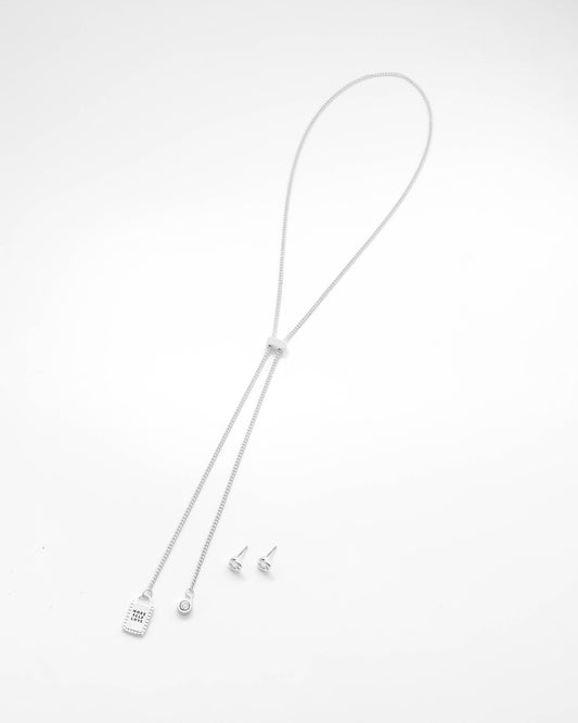 COLLAR CORBATIN CRISTAL + ARETES - SILVER*