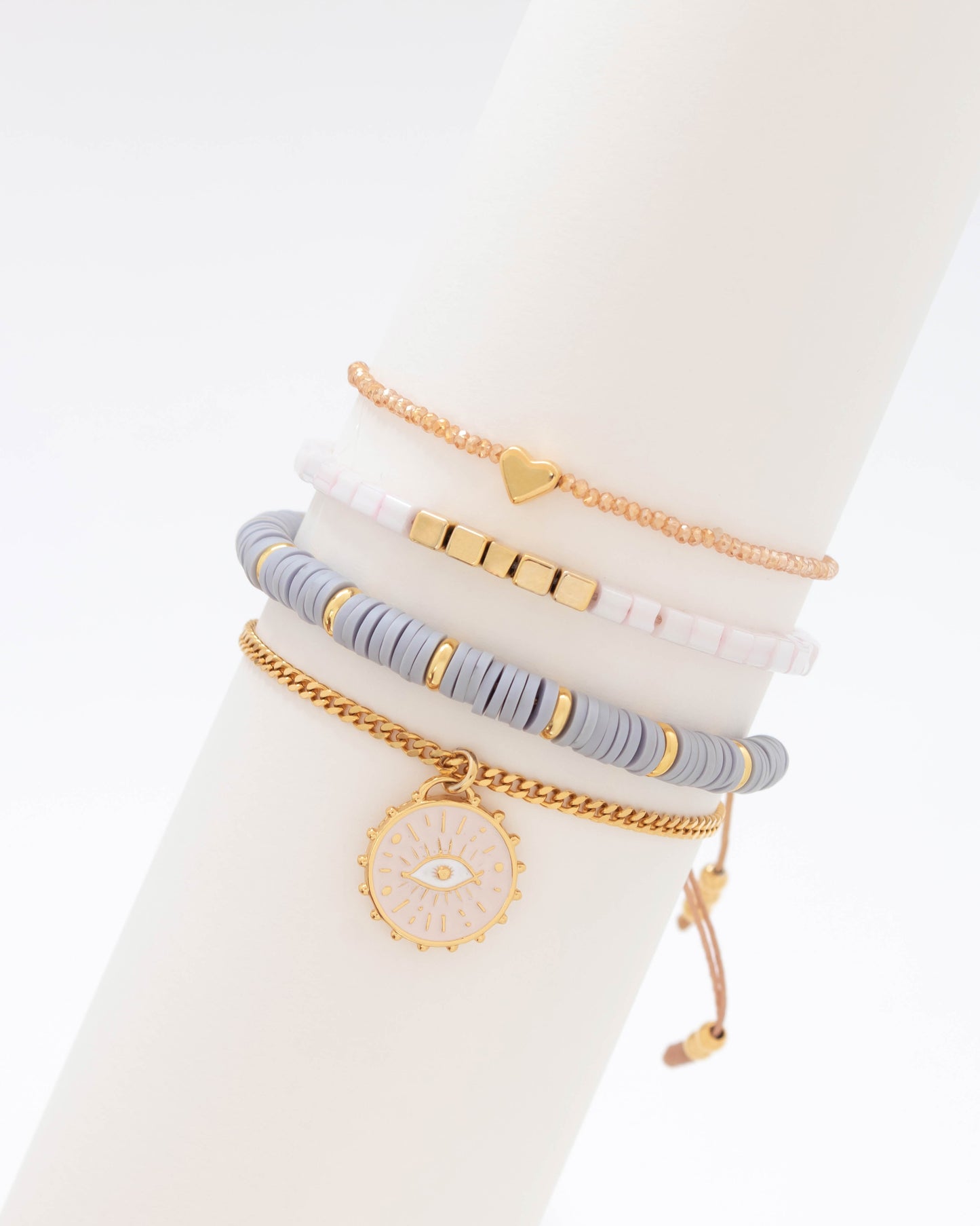 SET X4 PULSERAS INTUICIÓN CRISTAL + ARETES*