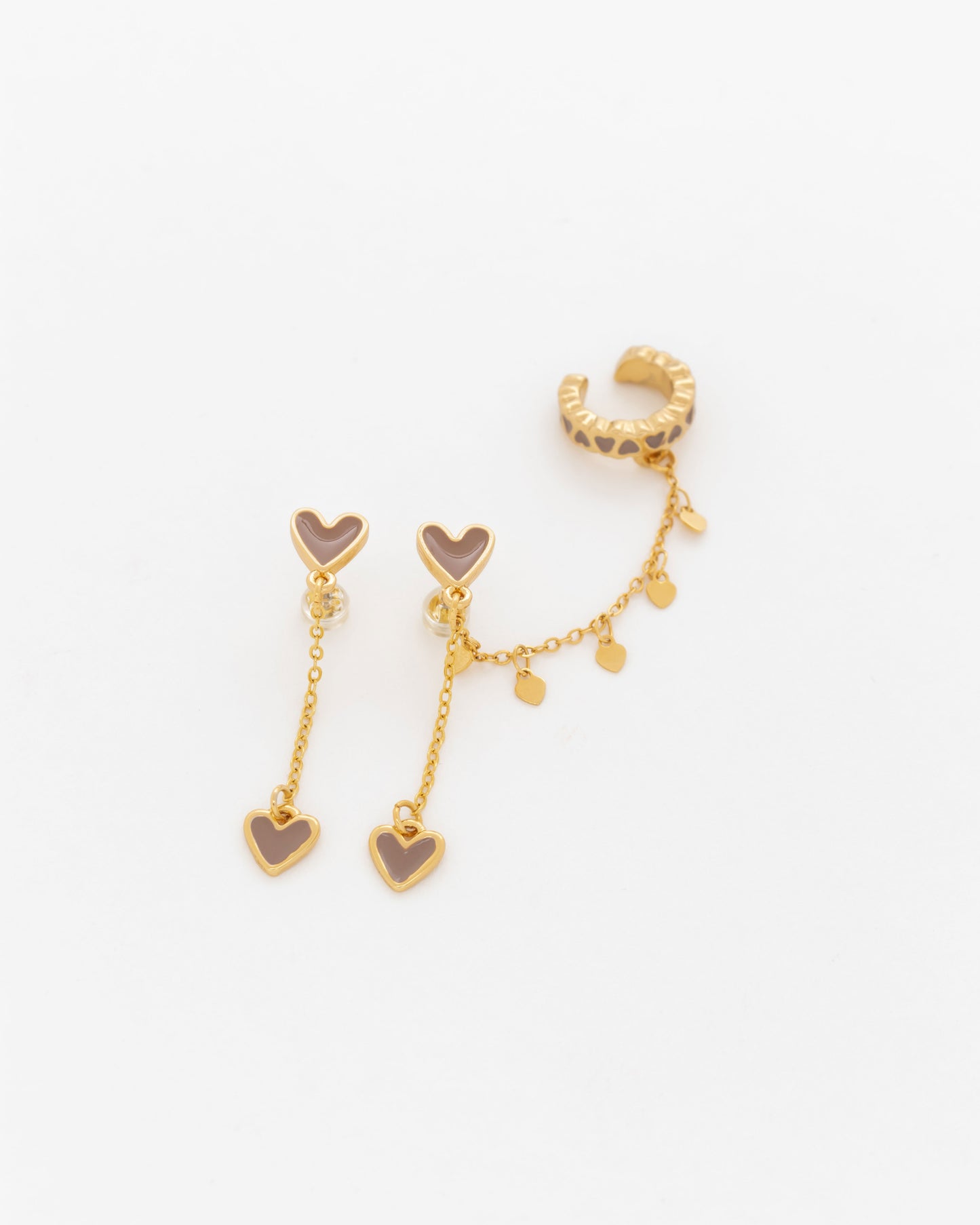 SET DE ARETES CORAZÓN MOCCA *