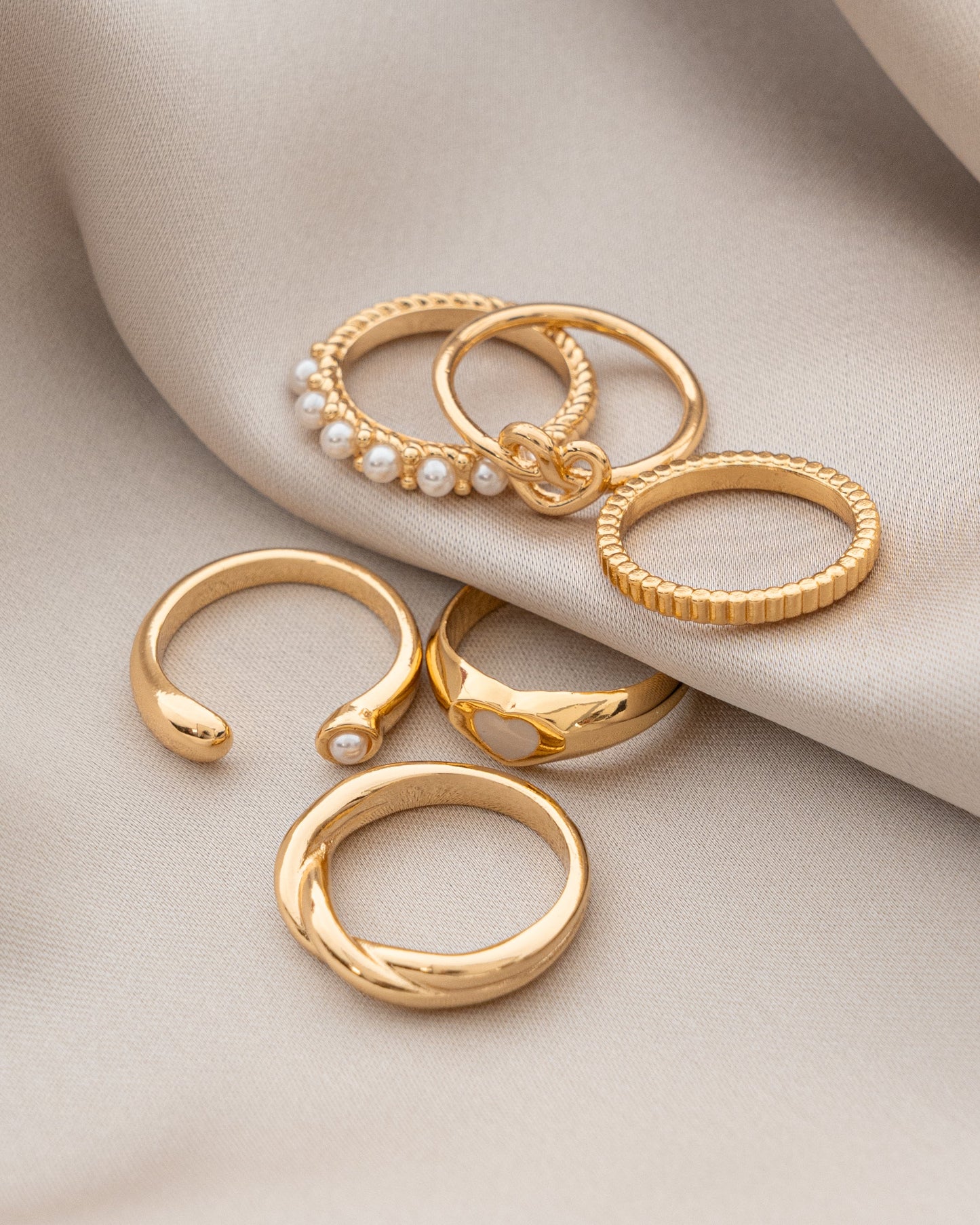 SET X3 ANILLOS PERLAS LAZO