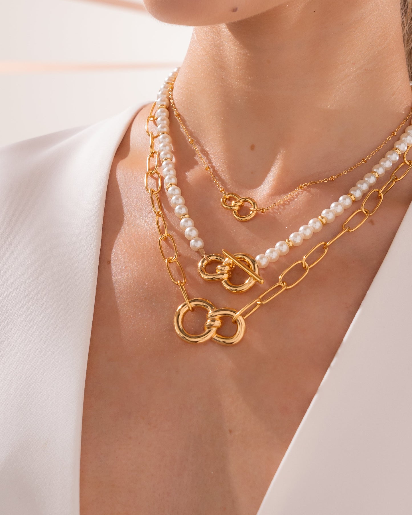 COLLAR PERLAS ESLABÓN LAZO MAXI + ARETES