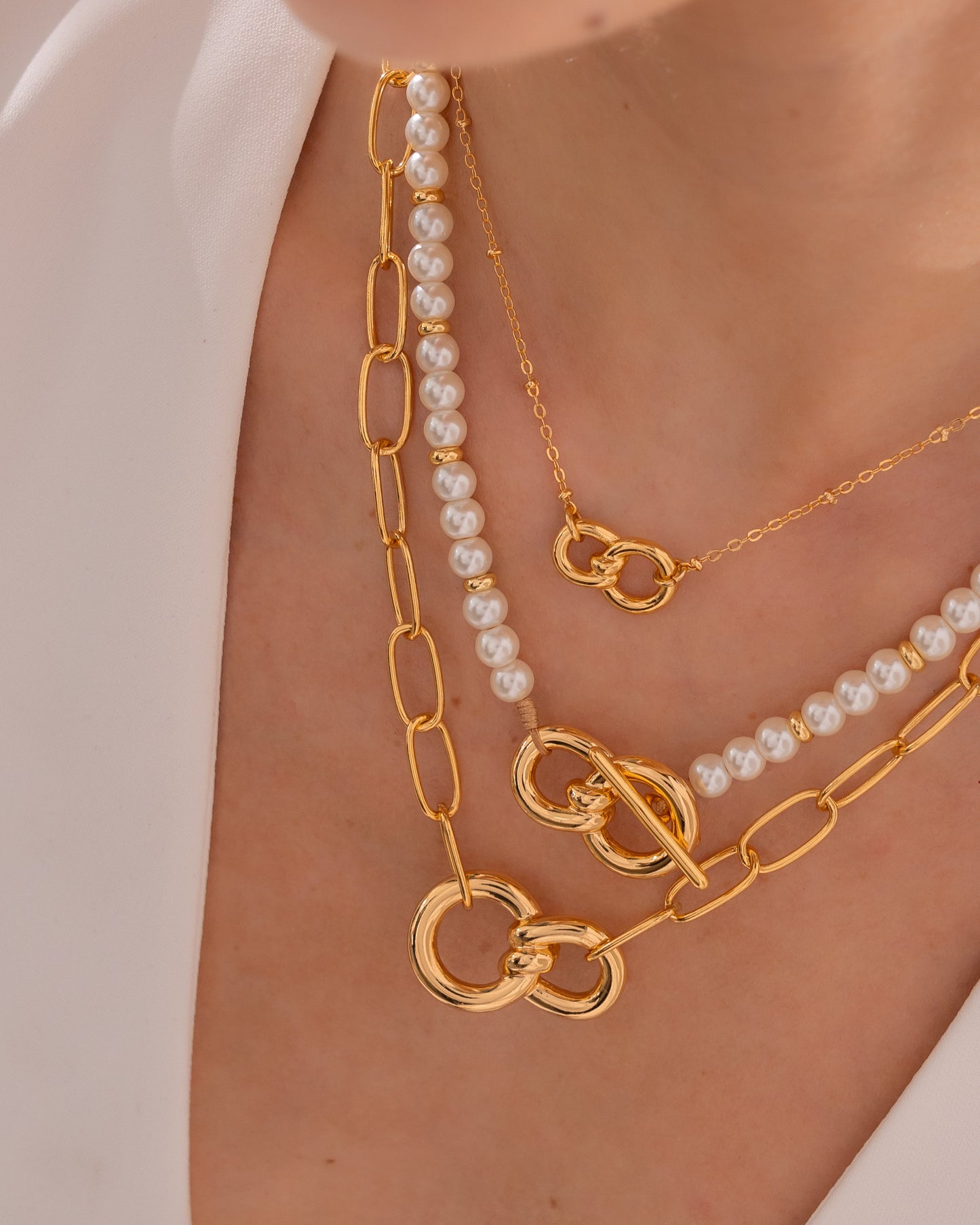 COLLAR PERLAS ESLABÓN LAZO MAXI + ARETES