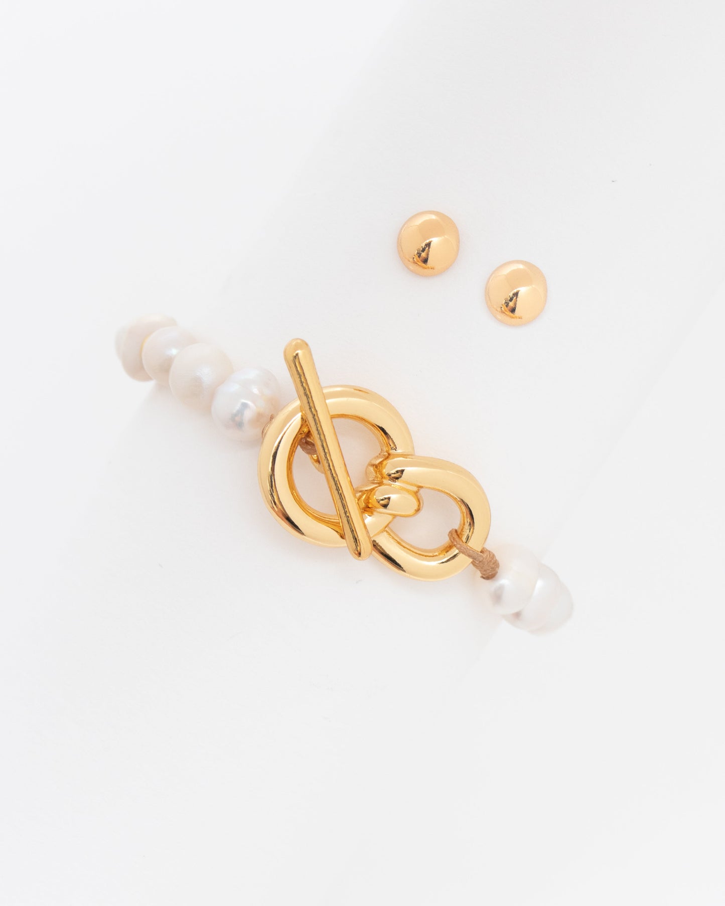 PULSERA PERLA ESLABÓN LAZO MAXI + ARETES