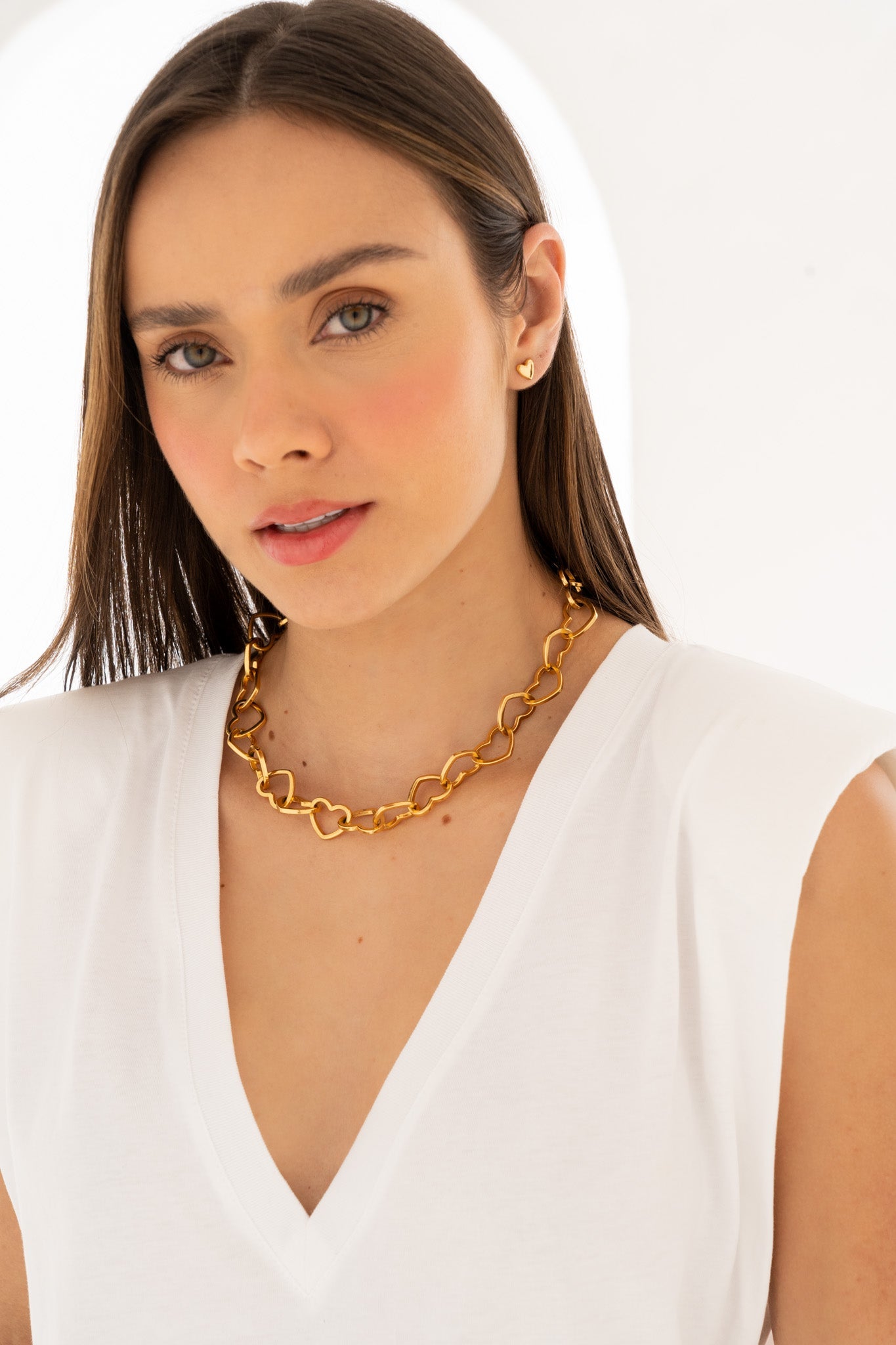 CHOKER CADENA CORAZÓN + ARETES - GOLD