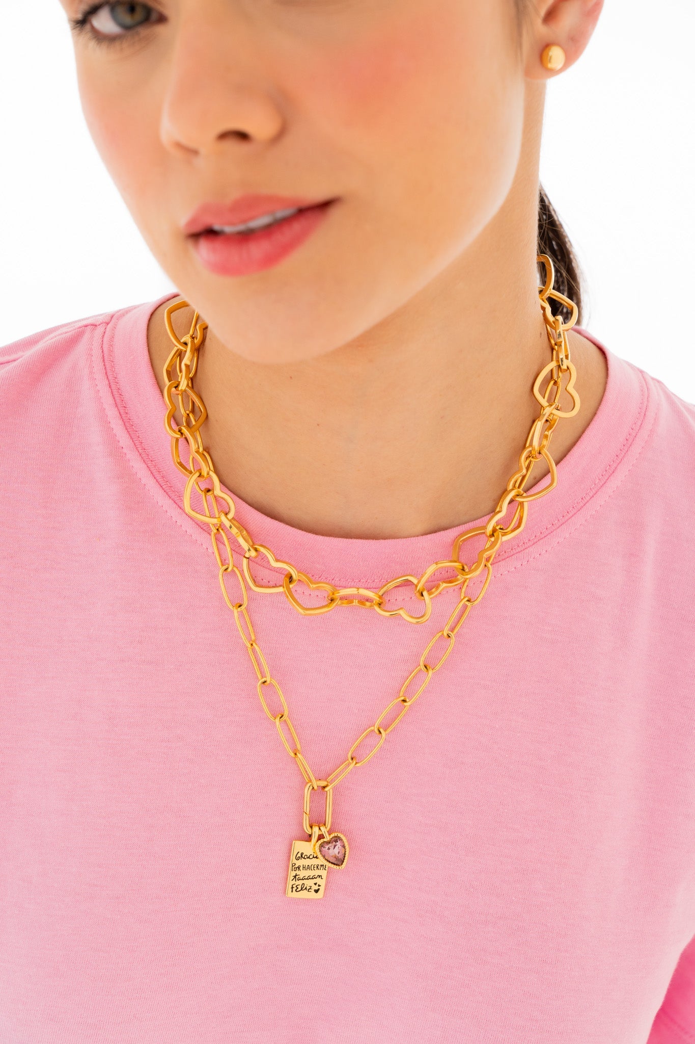 CHOKER CADENA CORAZÓN + ARETES - GOLD