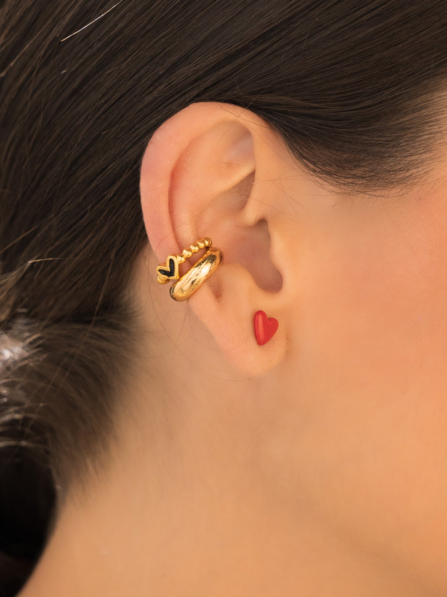 SET X3 ARETES CORAZON - ROJO