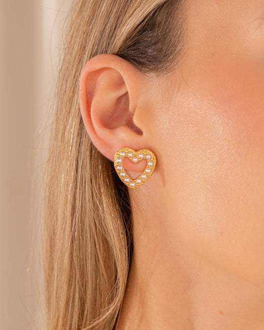 ARETES CORAZÓN PERLA