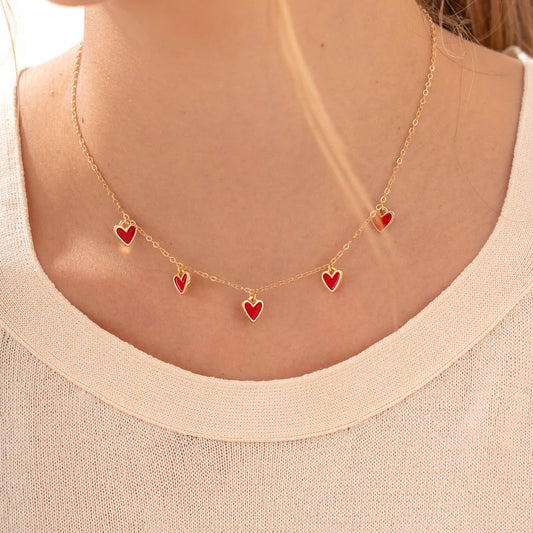 CADENA MULTI CORAZONES ROJOS