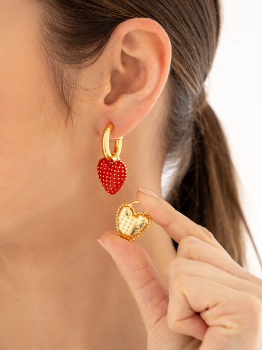 ARETES 3 EN 1 CORAZONES PUNTOS COLOR*