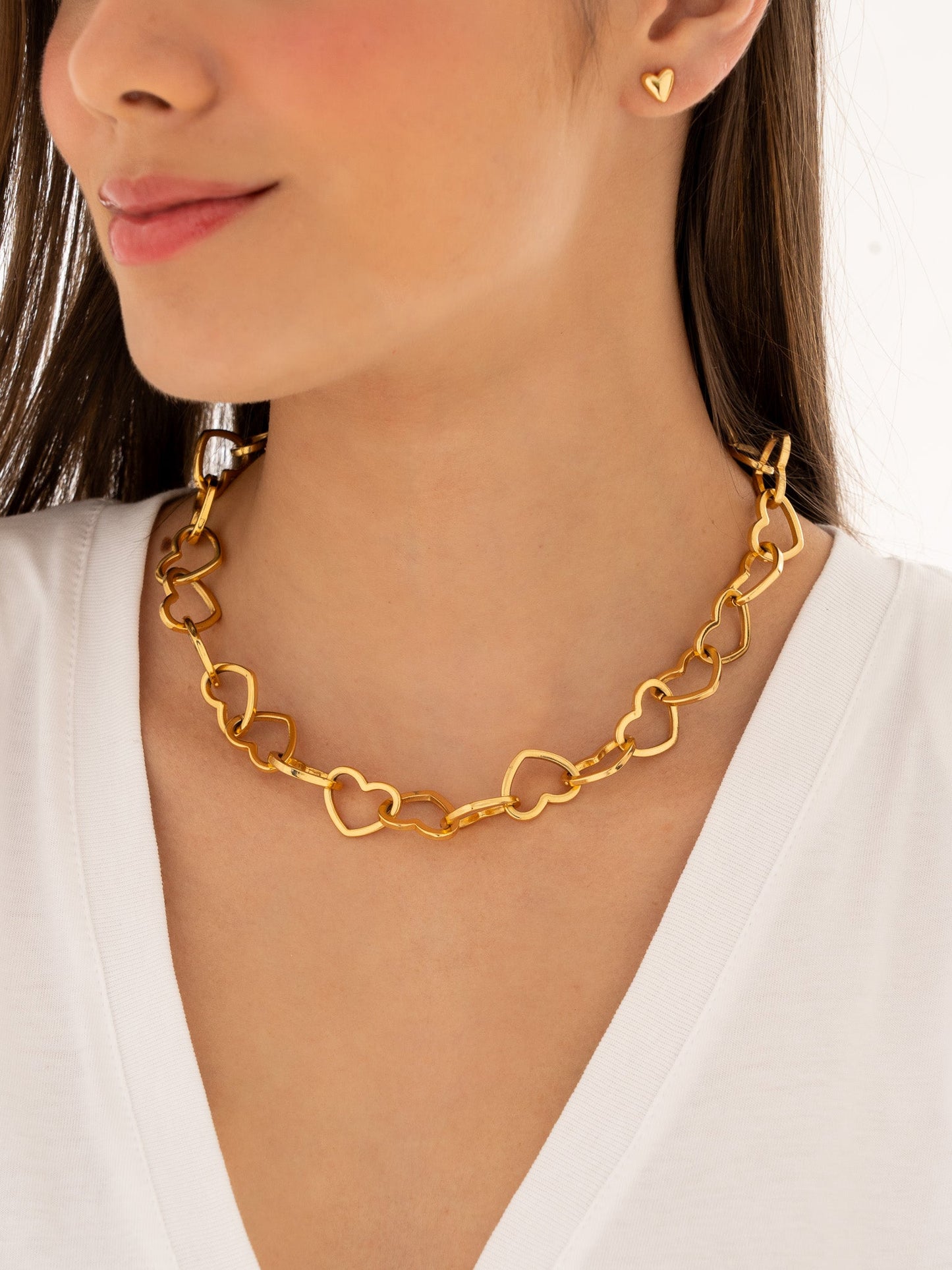 CHOKER CADENA CORAZÓN + ARETES - GOLD