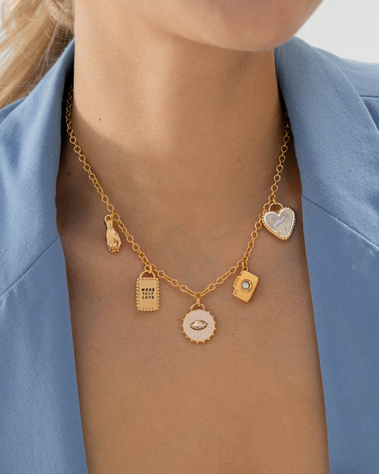 COLLAR MULTICHARMS AFIRMACIONES + ARETES