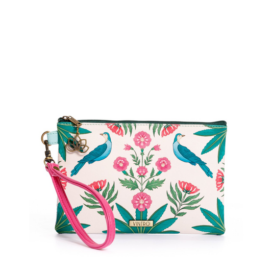 COSMETIQUERA O MONEDERO PARA MUJER RUANDA INDIAN GARDEN ESTAMPADA CON PULSERA*