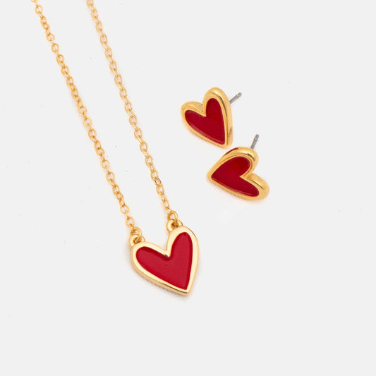 SET CADENA + ARETES CORAZON ROJO*