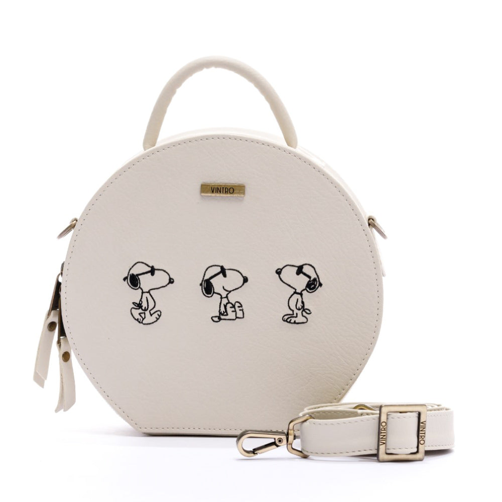 MANOS LIBRES PARA MUJER SUIZA BEIGE SNOOPY EN CUERO VEGANO*