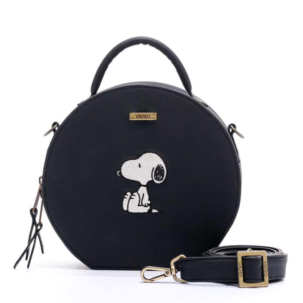 MANOS LIBRES PARA MUJER SUIZA NEGRO SNOOPY EN CUERO VEGANO*