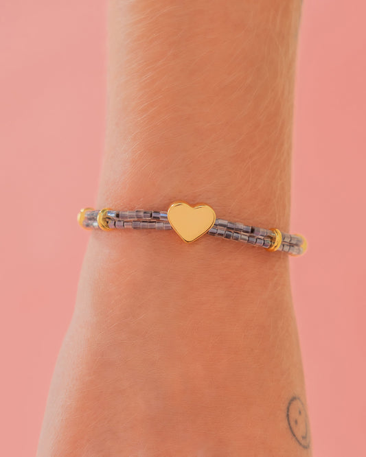 PULSERA BLACK CORAZÓN LISO + ARETES*