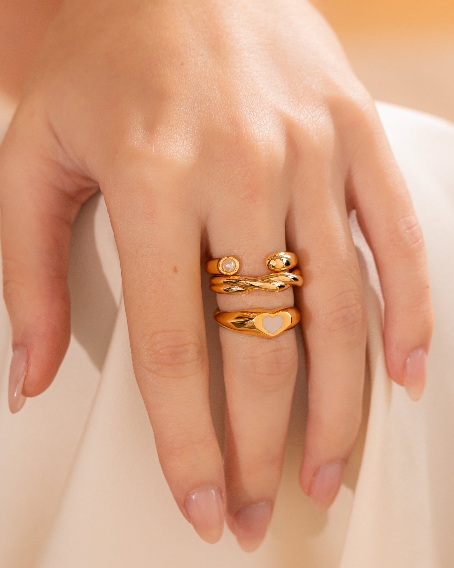 SET X3 ANILLOS PERLAS LAZO