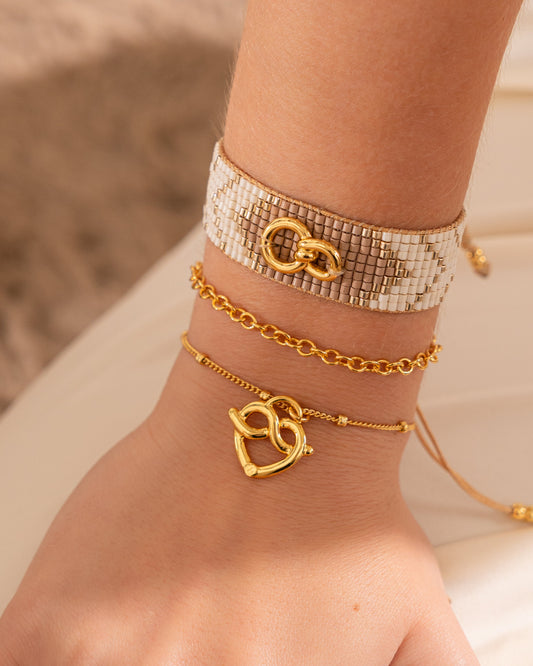 SET X3 PULSERAS TEJIDAS ESLABÓN LAZO + ARETES