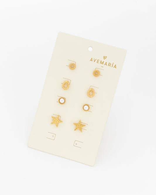SET X4 ARETES ESTRELLA PERLA *