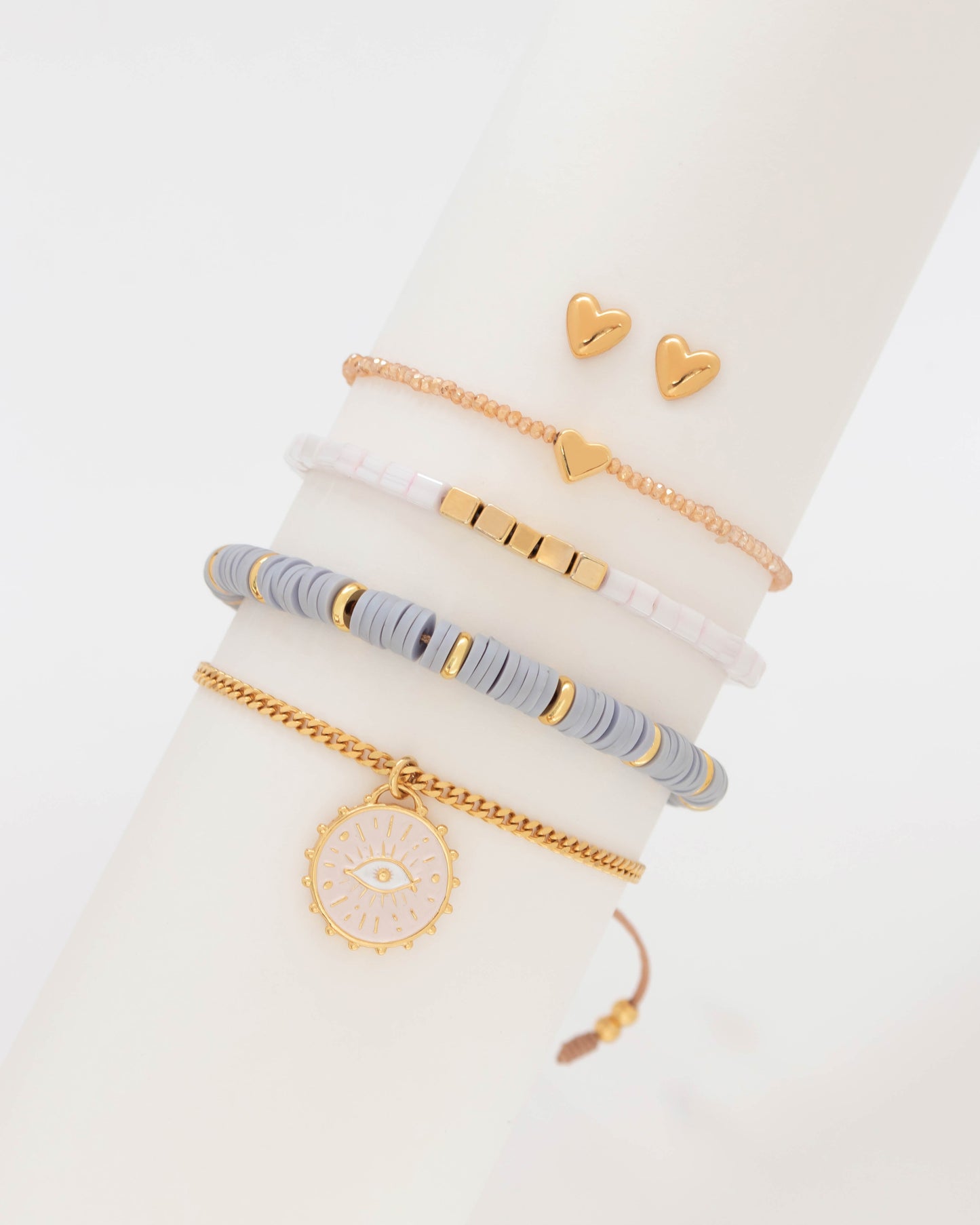 SET X4 PULSERAS INTUICIÓN CRISTAL + ARETES*