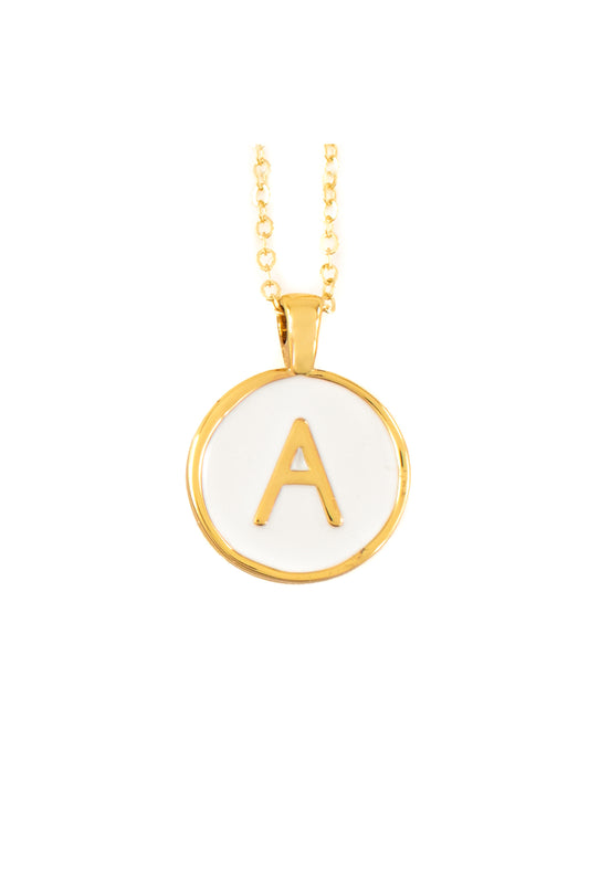 SET CADENA LETRA A BLANCO HUESO 18 MM + ARETES