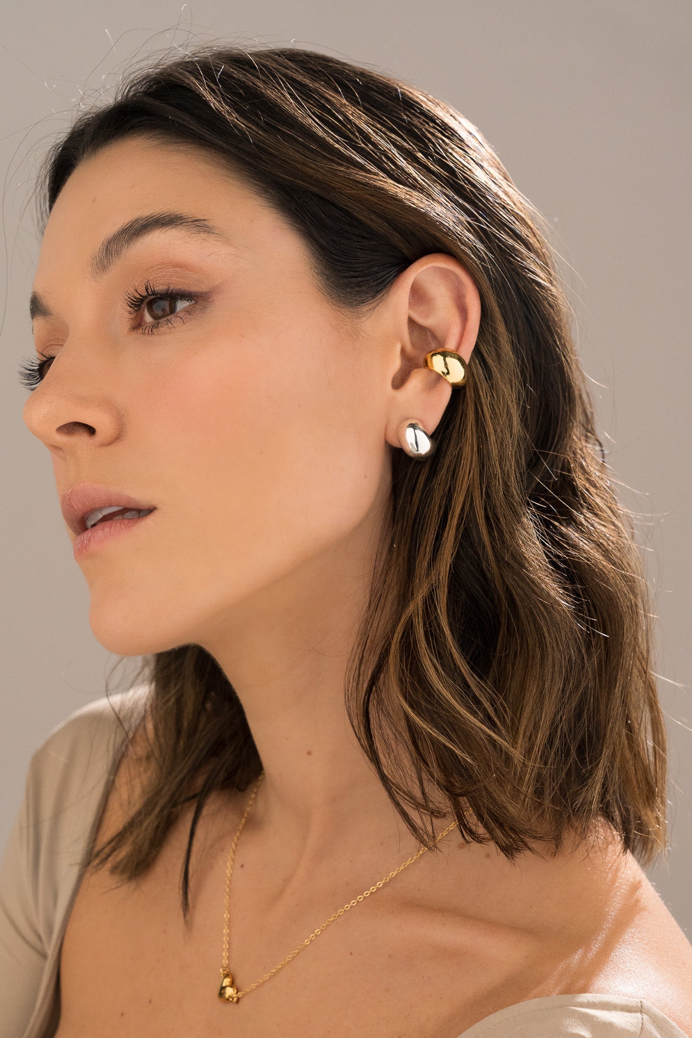 SET CANDONGAS + EARCUFF GOLD Y SILVER