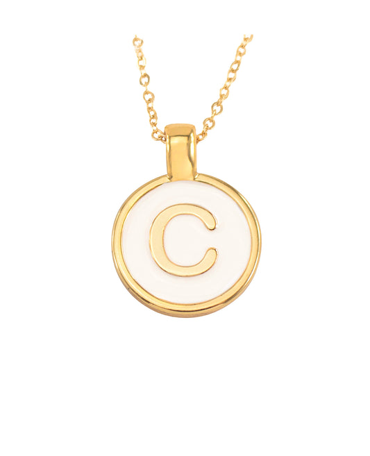 SET CADENA LETRA C BLANCO HUESO 18 MM + ARETES