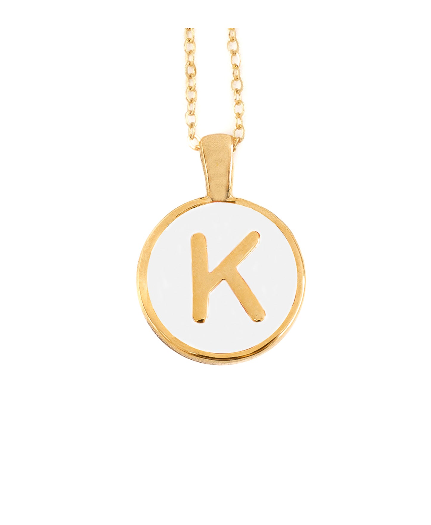 SET CADENA LETRA K BLANCO HUESO 18 MM + ARETES