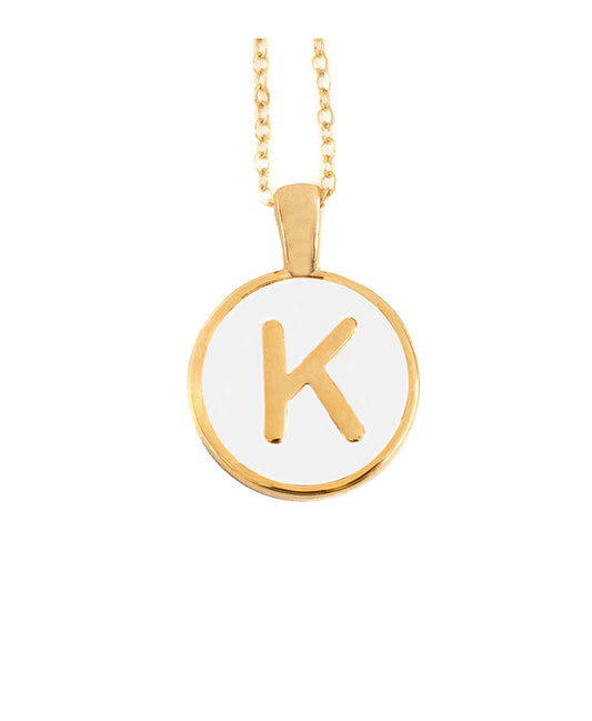 SET CADENA LETRA K BLANCO HUESO 18 MM + ARETES