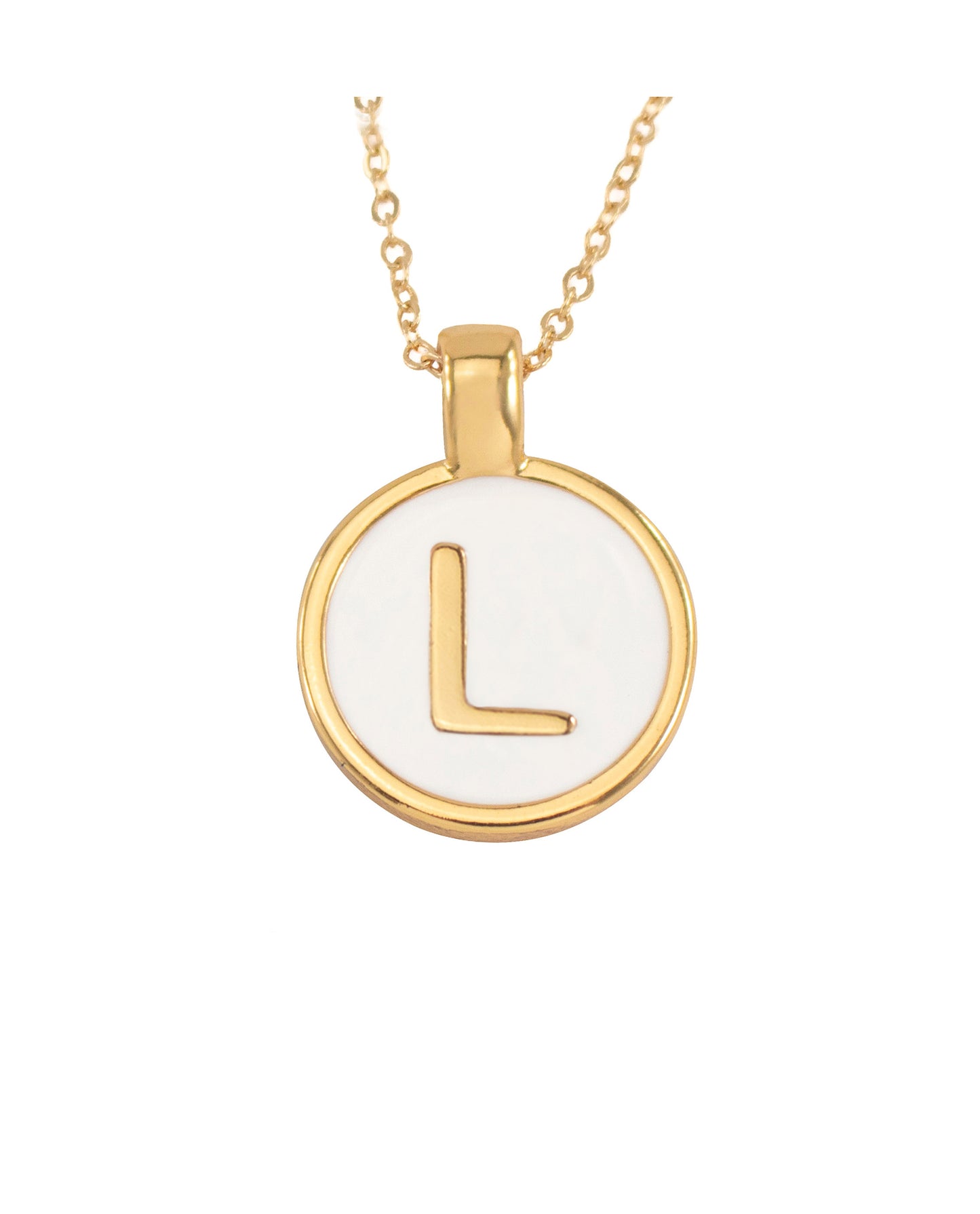 SET CADENA LETRA L BLANCO HUESO 18 MM + ARETES