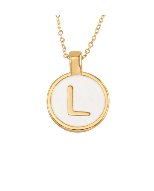 SET CADENA LETRA L BLANCO HUESO 18 MM + ARETES