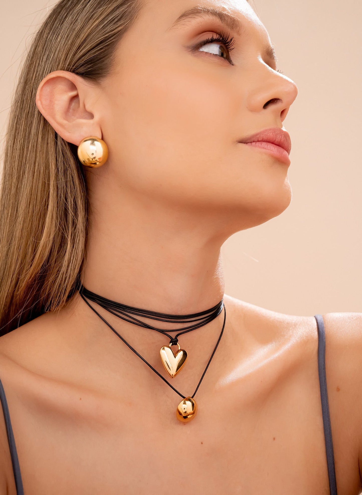 CUERITO CON DIJE DE CORAZON + ARETES - GOLD