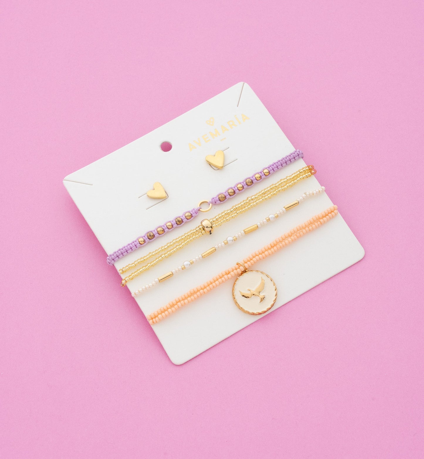 SET X4 PULSERAS CON DIJE DE ESPIRITU SANTO + ARETES