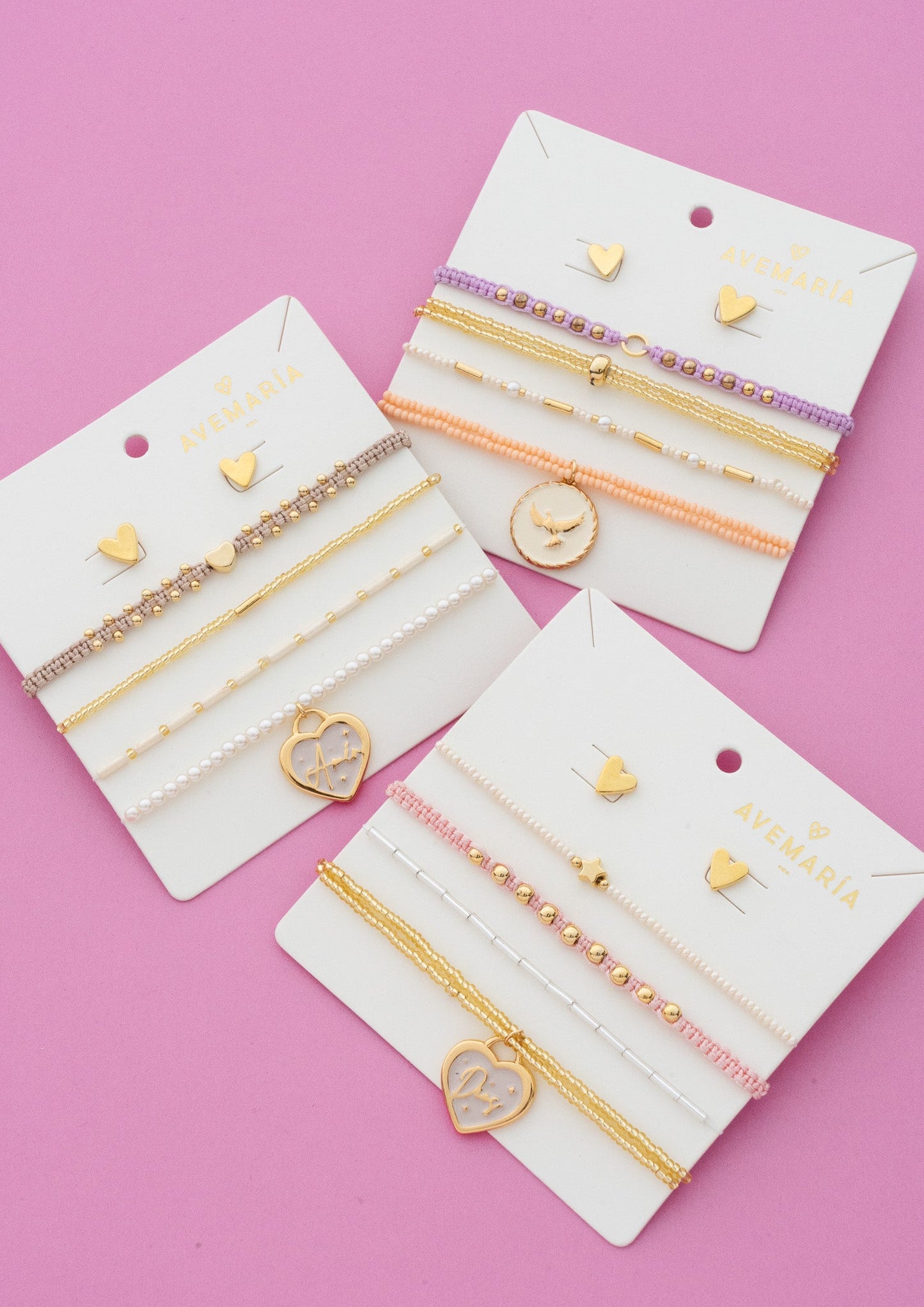 SET X4 PULSERAS CON DIJE DE ESPIRITU SANTO + ARETES