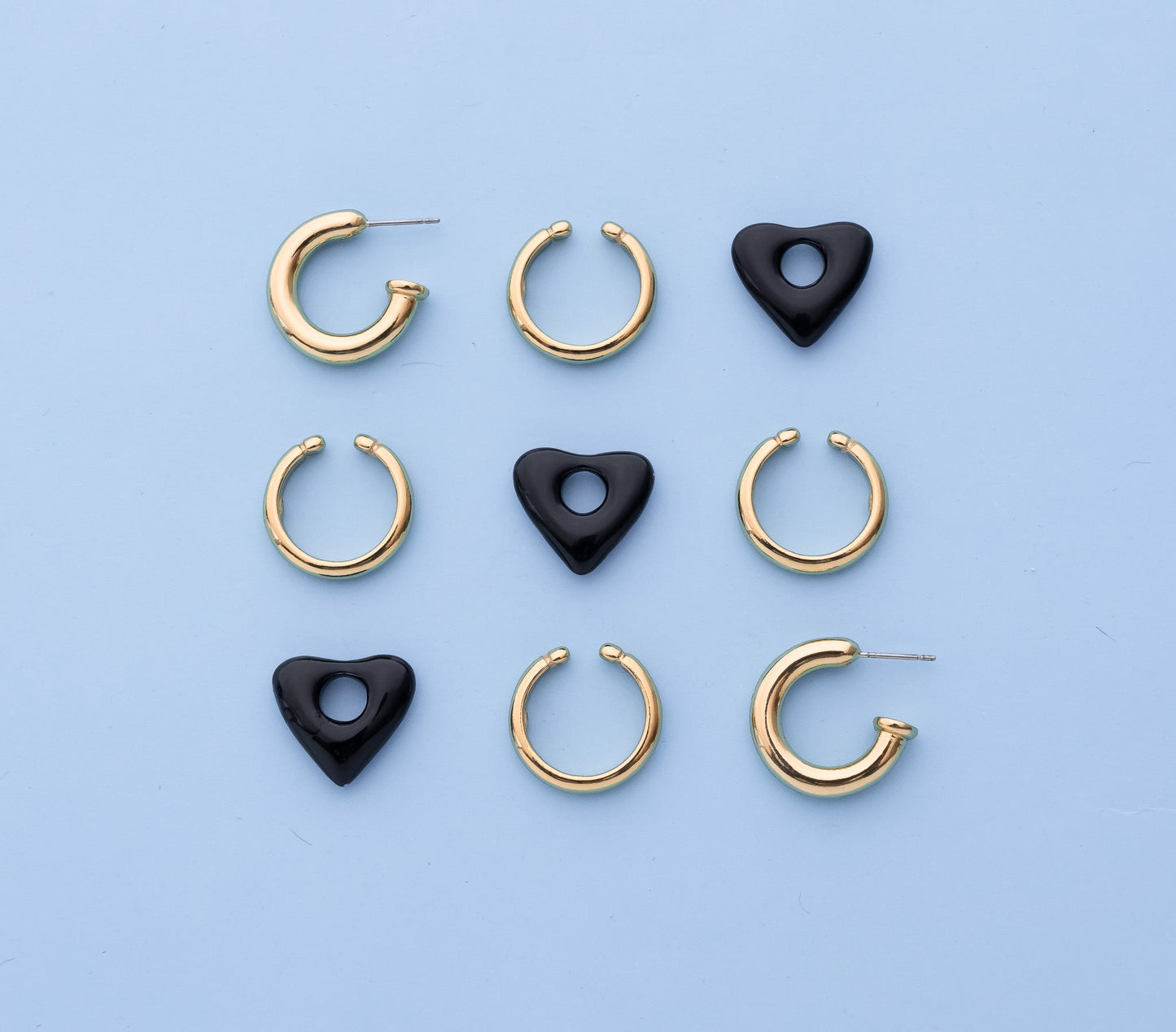 EARCUFF 2 EN 1 MAXI CORAZON - GOLD / NEGRO