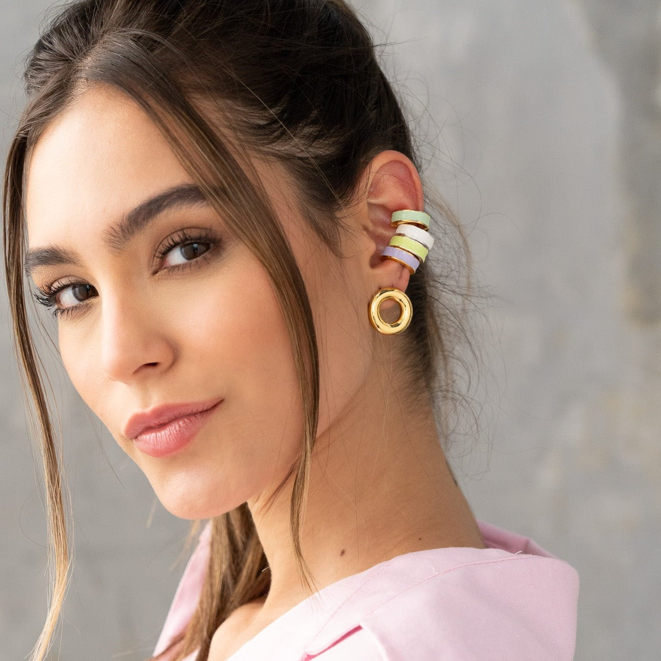 EARCUFF POP SILVER - VERDE