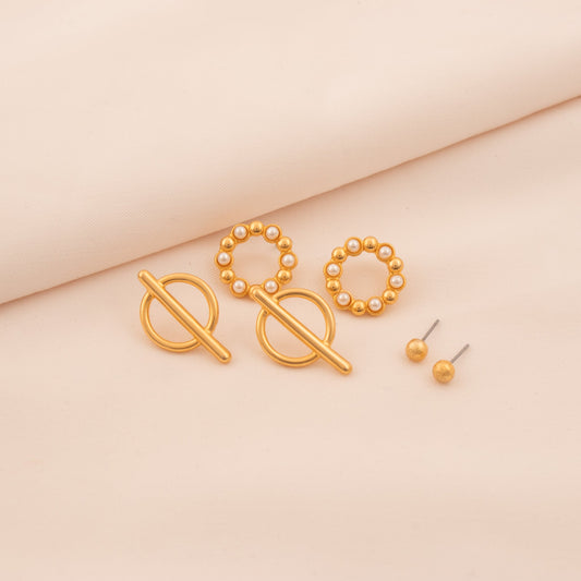 SET ARETES X3 PERLAS Y DORADO
