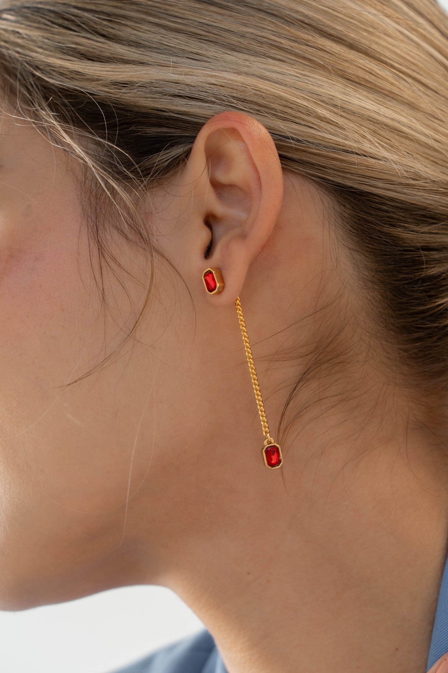 ARETES 2 EN 1 CRISTALES - ROJO*