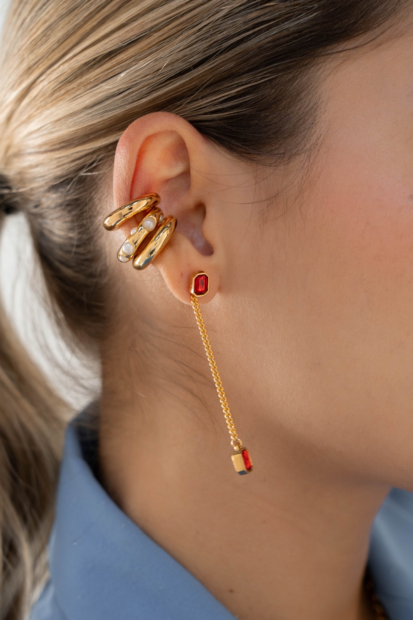 ARETES 2 EN 1 CRISTALES - ROJO*