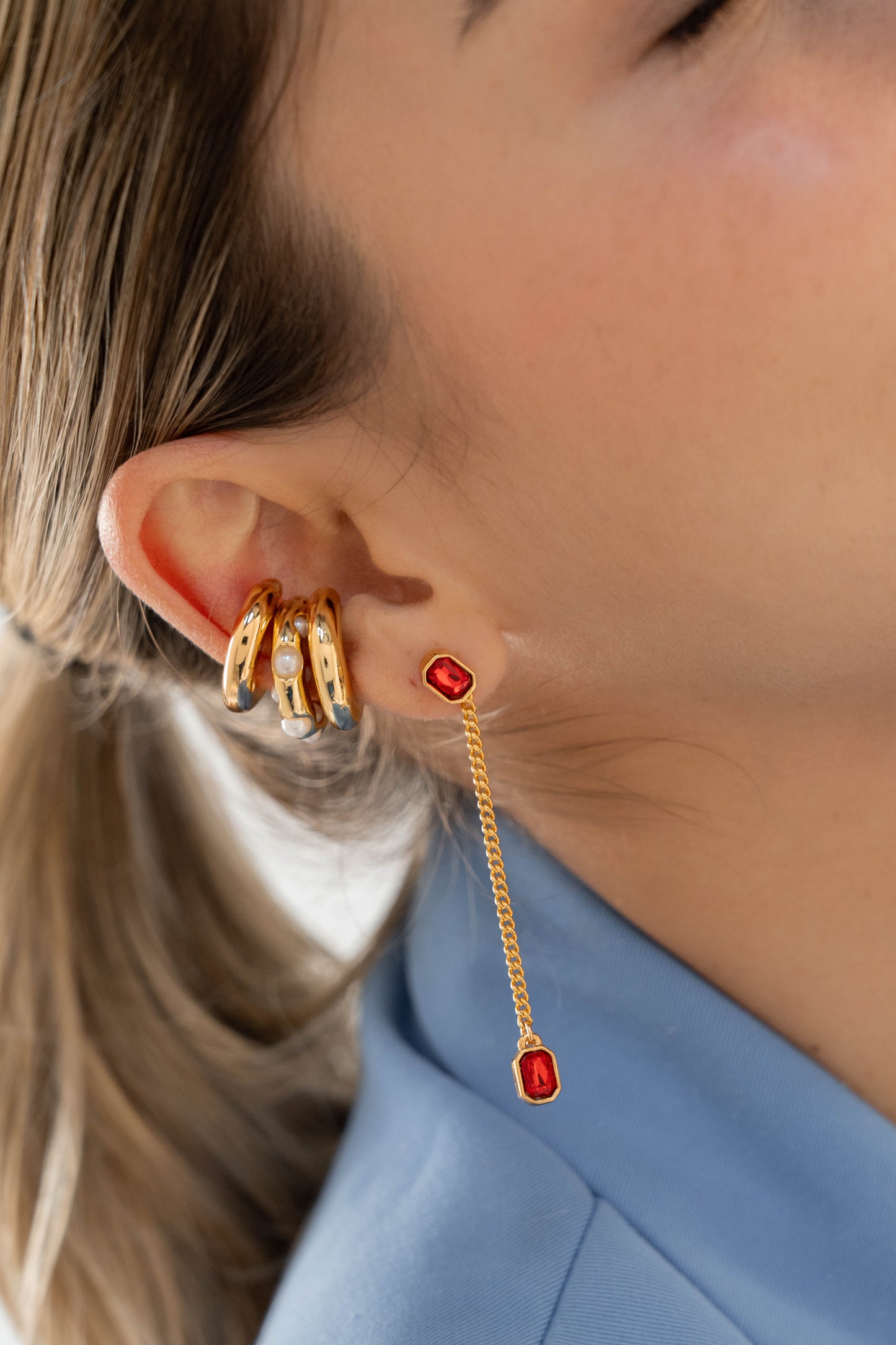 ARETES 2 EN 1 CRISTALES - ROJO*