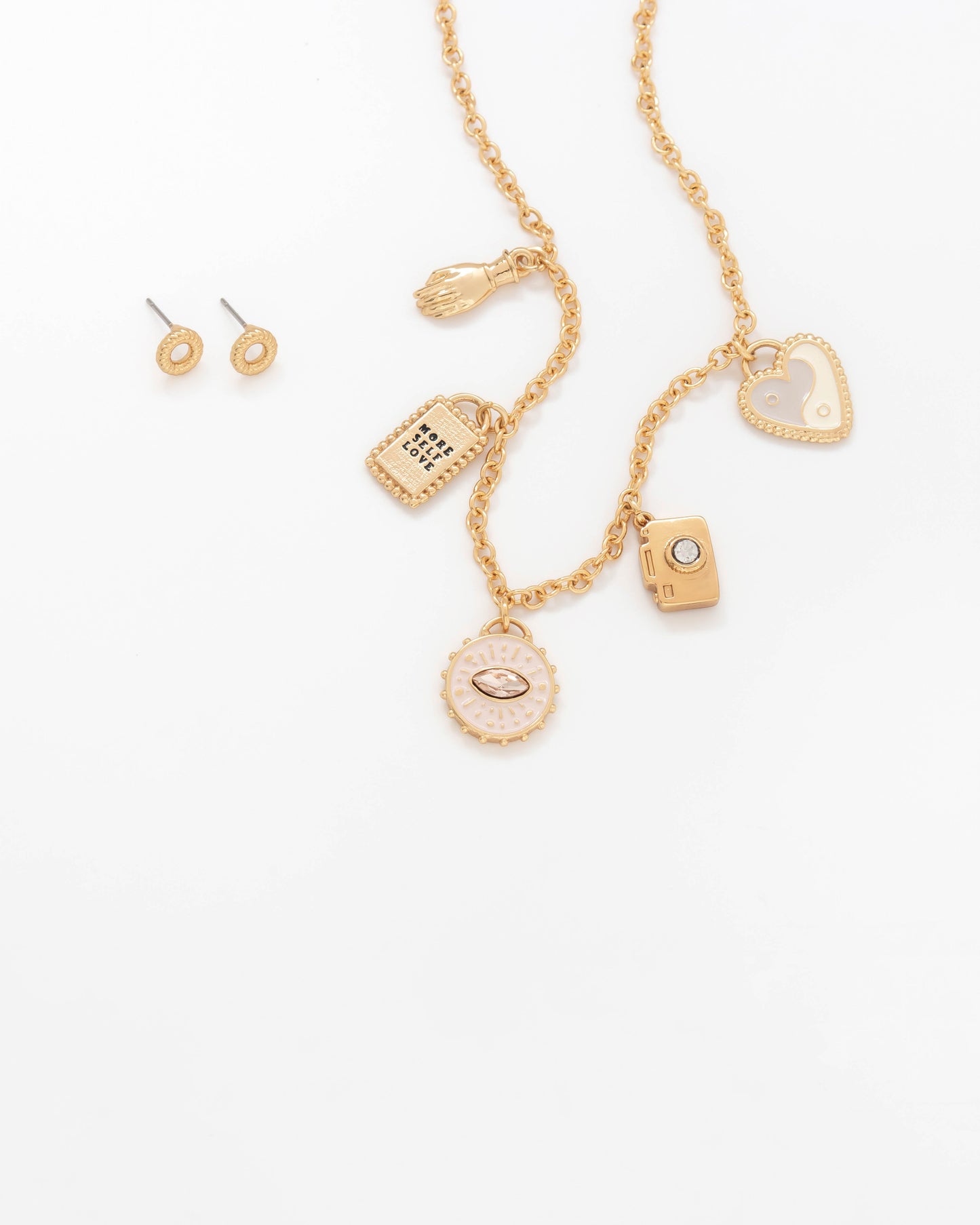 COLLAR MULTICHARMS AFIRMACIONES + ARETES