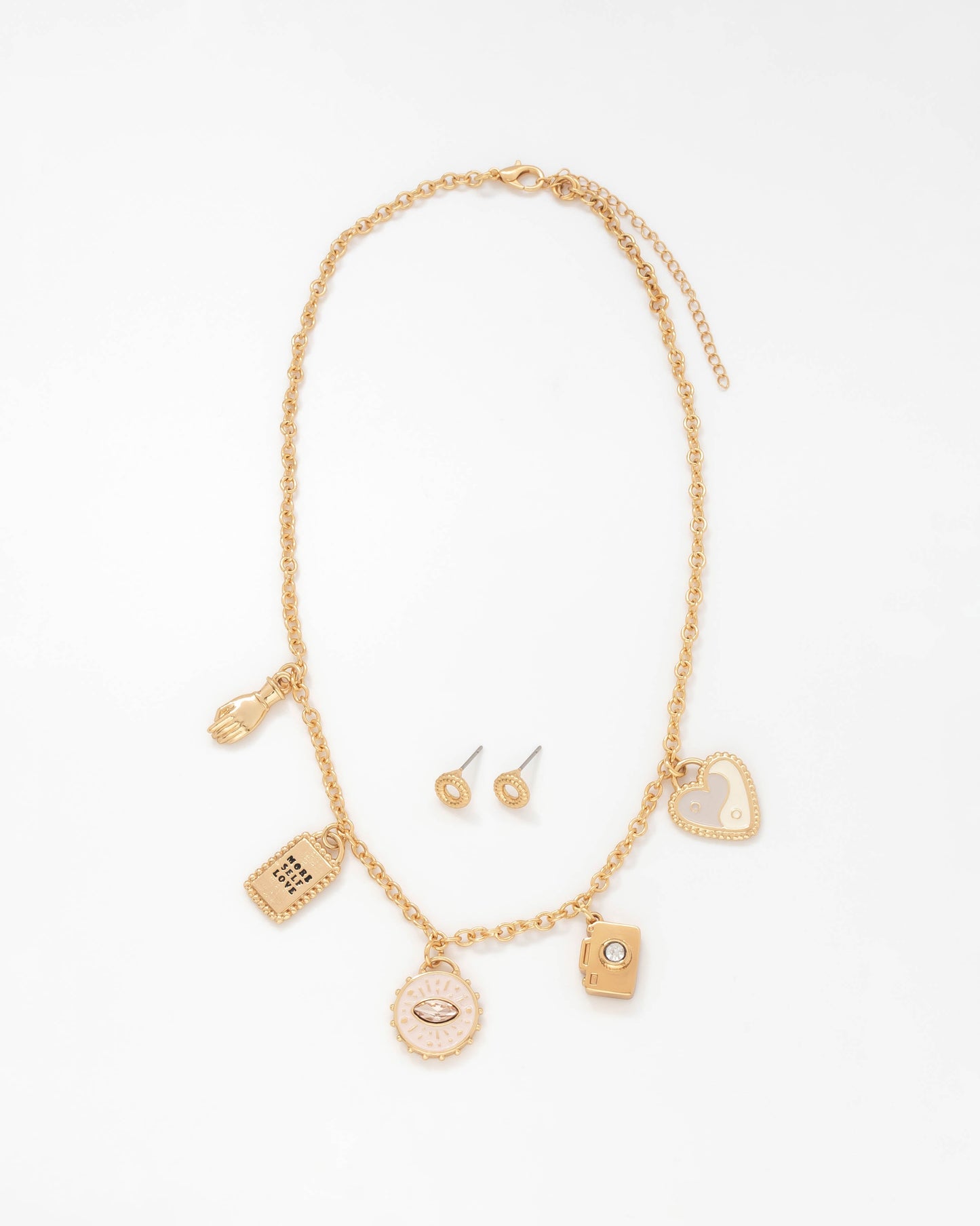 COLLAR MULTICHARMS AFIRMACIONES + ARETES