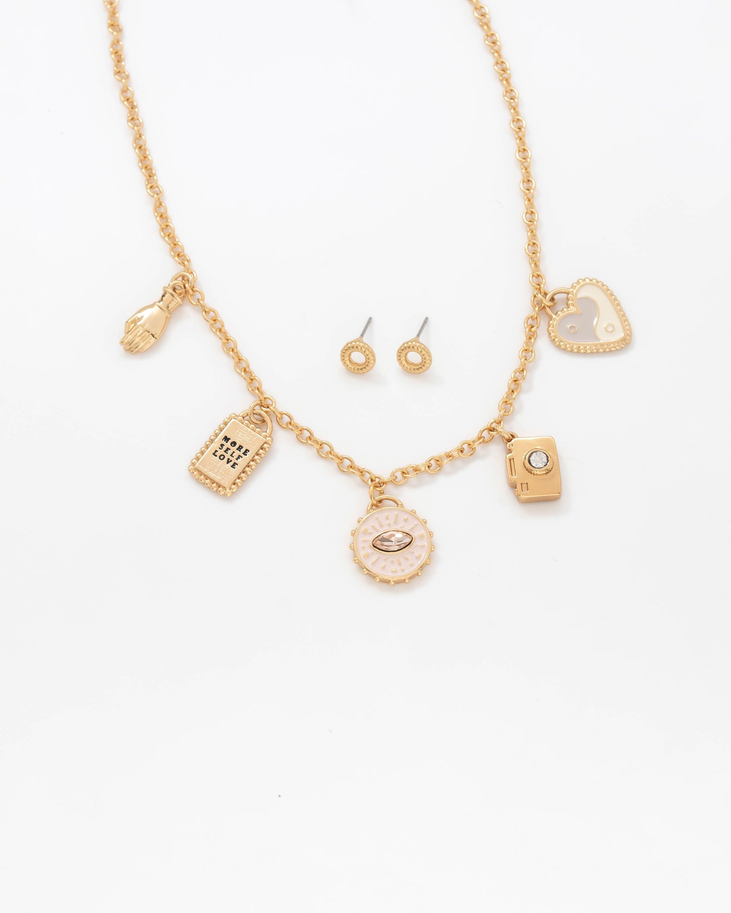COLLAR MULTICHARMS AFIRMACIONES + ARETES