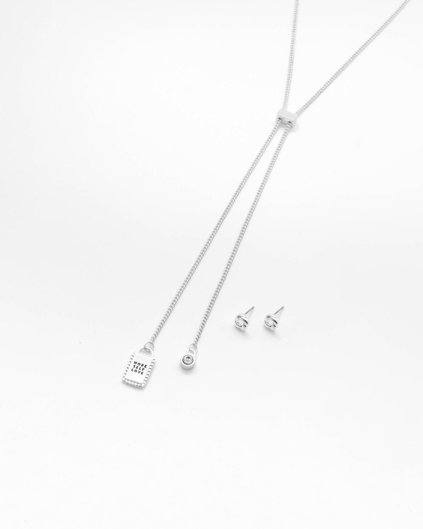 COLLAR CORBATIN CRISTAL + ARETES - SILVER*
