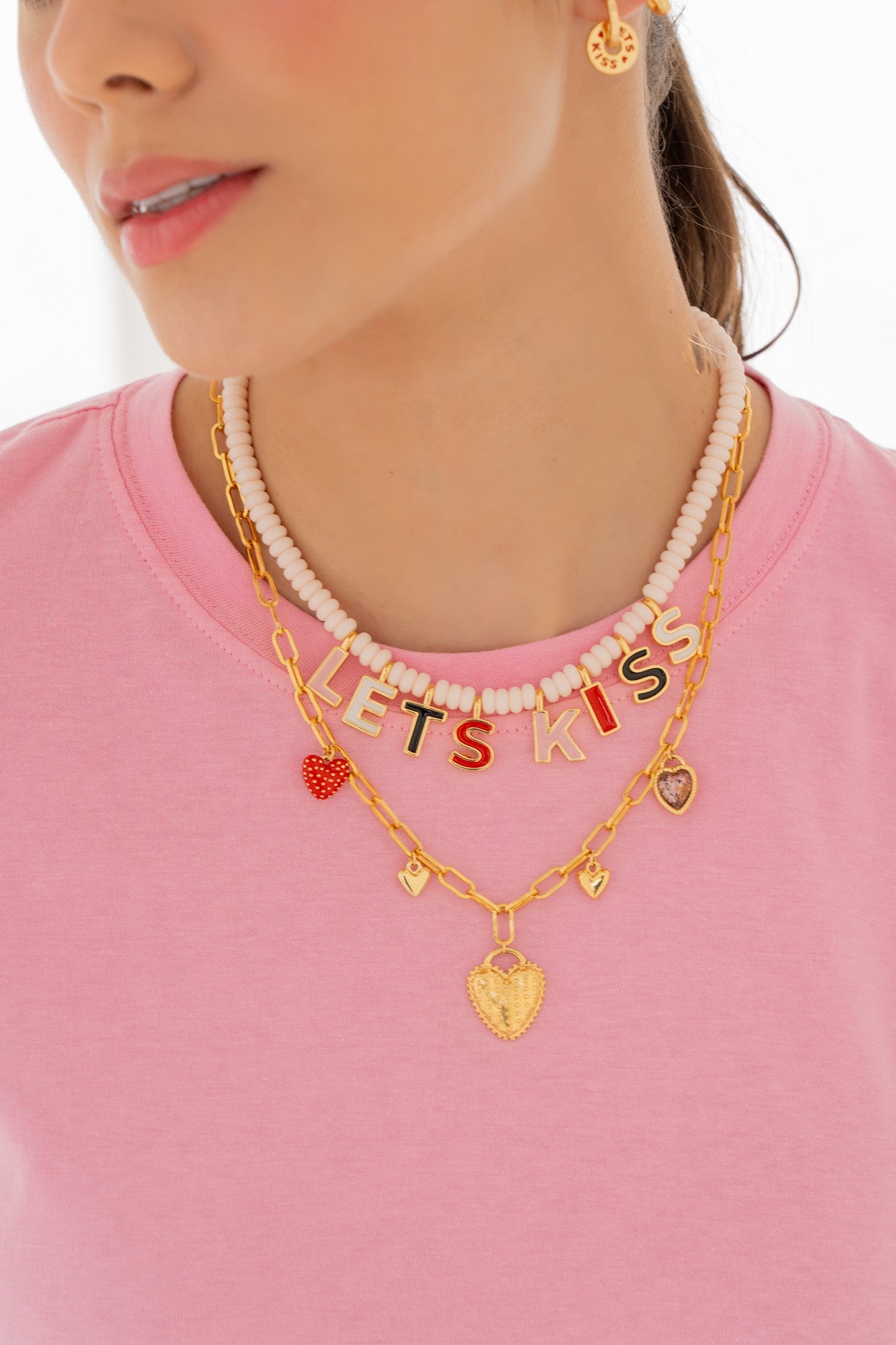 COLLAR DIJES VARIOS CORAZÓN PUNTOS + ARETES