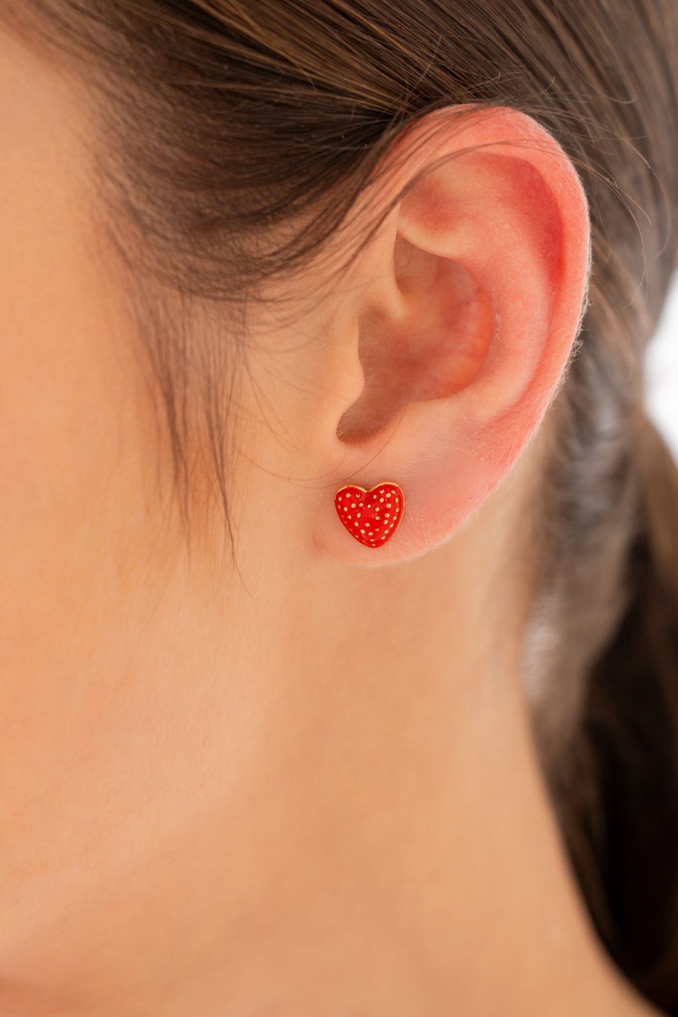 SET X4 ARETES CORAZÓN PUNTOS ROJO*