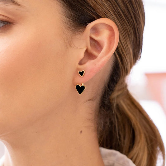 ARETE 2 EN 1 CORAZONES NEGRO